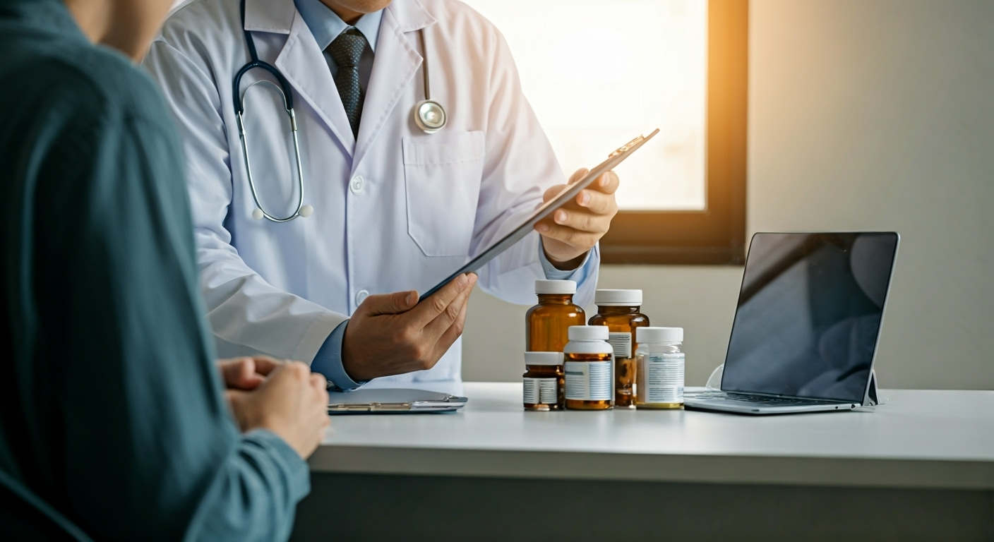 Врач дает рекомендации пациенту по приему БАДов